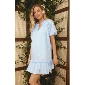Tuckernuck Hyacinth House Light Blue Mini Gwyn Dress Puff Sleeve XL